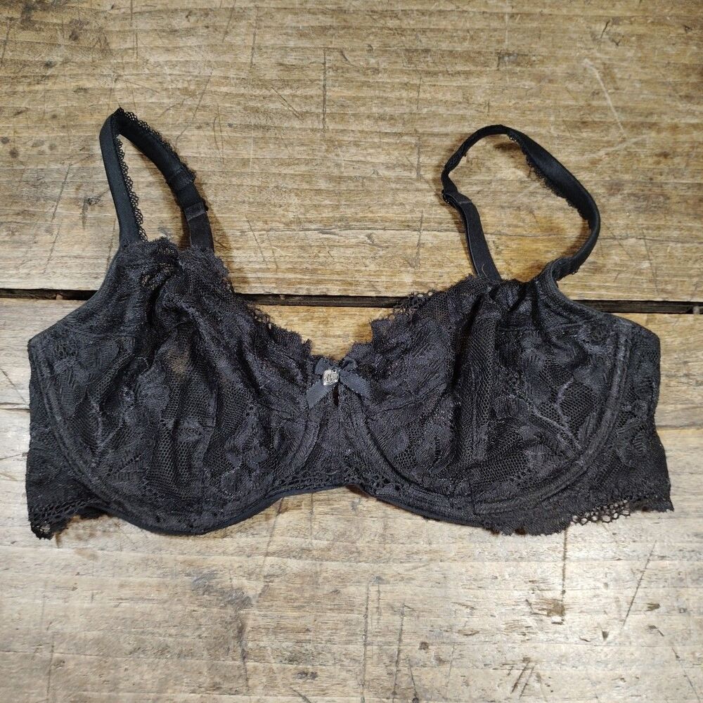 Victoria Secret Bra 34DD Black Lace Underwire Unlined Demi